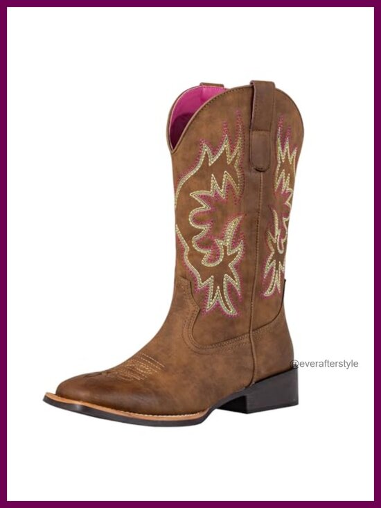 Shoes - Faux Leather Square Toe Western Cowboy Boots Wide Calf Mid Calf Pull On